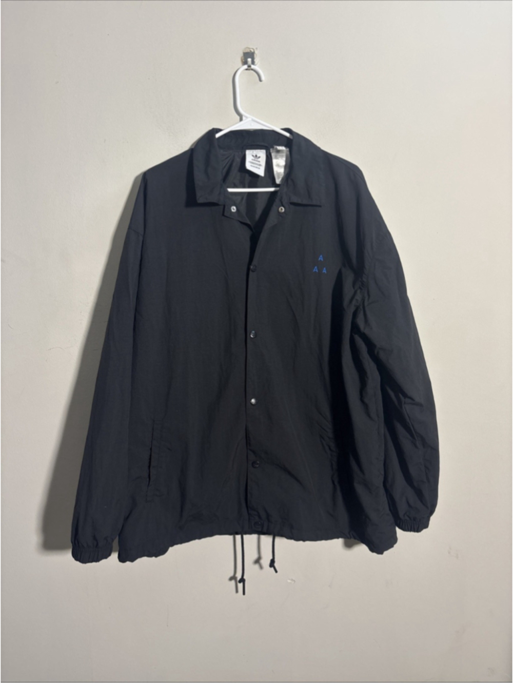 EUC MEN’S ADIDAS BUTTON JACKET POLYESTER STRIPES PRIMEGREEN SIZE LARGE L BLACK